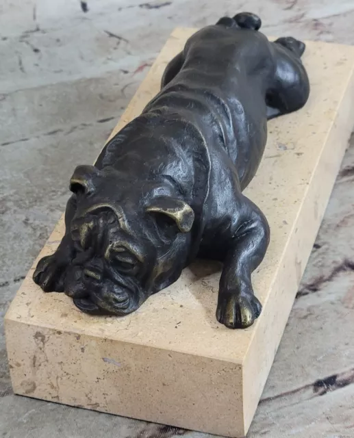 Art Deco English Bulldog Dog 100% Solid Bronze Sculpture Statue Home Decor