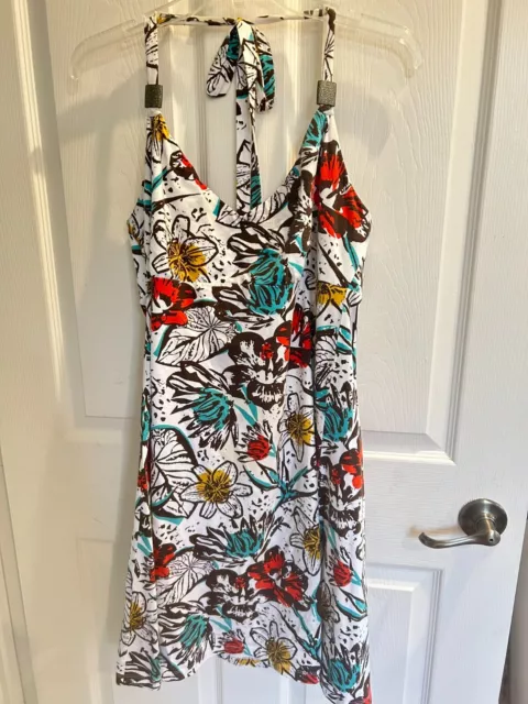 Tommy Bahama Floral Tropical Halter Dress Size L White Print Multi Stretch