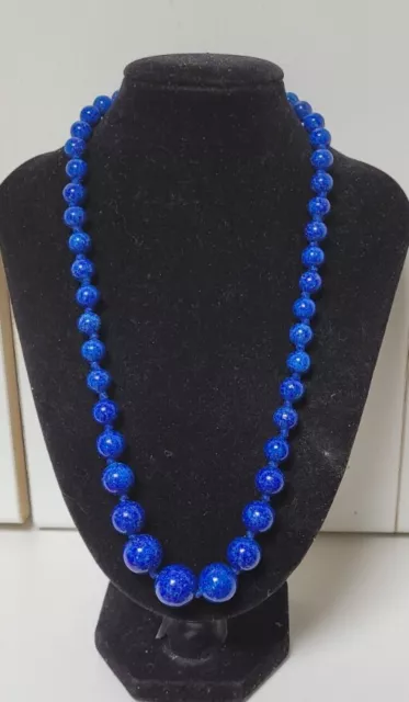 Vintage Sterling Silver 48cm Genuine Lapis Lazuli Stone Graduated Bead Necklace