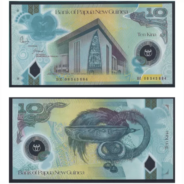 2008 Papua New Guinea Ten 10 Kina Polymer Banknote UNC Prefix BE08 #10