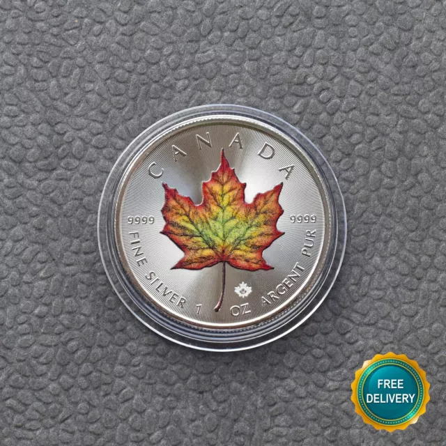 Maple Leaf Ahornblatt 2018 Canada Kanada 1OZ Silver Coloured Colored RARE SELTEN