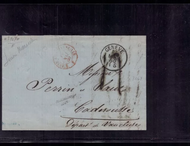 Schweiz Brief mit Inhalt - Geneve / Genf nach Caderousse vaucluse 1860