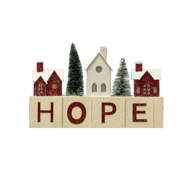 LIGHTED RED HOPE Blocks Putz House Village Bottlebrush Tree Vntg