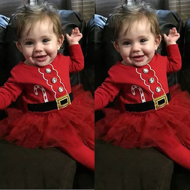 Christmas Toddler Kids Baby Girl Xmas Flared Party Santa Swing Dress Clothes 2