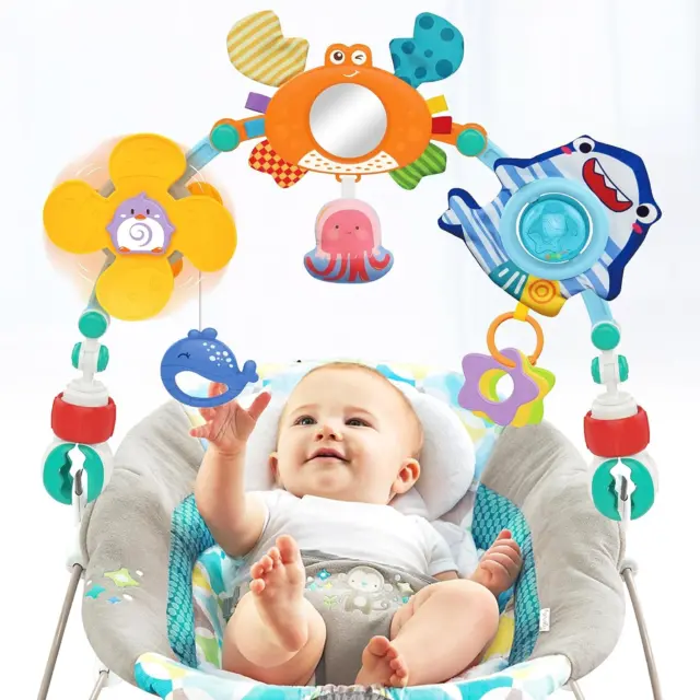 "Montessori Sensory Baby Stroller Car Seat Toys: Interactive Arch for Newborns,