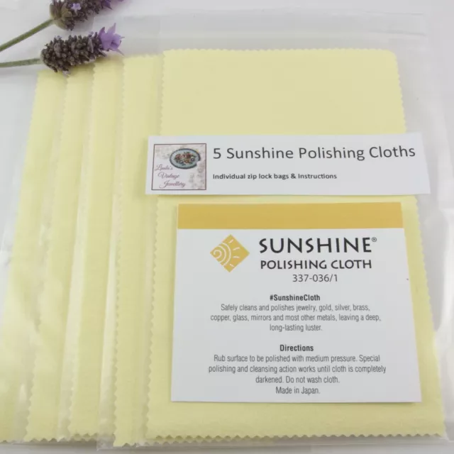 5 Sunshine Polishing Cloths Jewelry Cleaner Silver Gold Brass Copper Jewellery