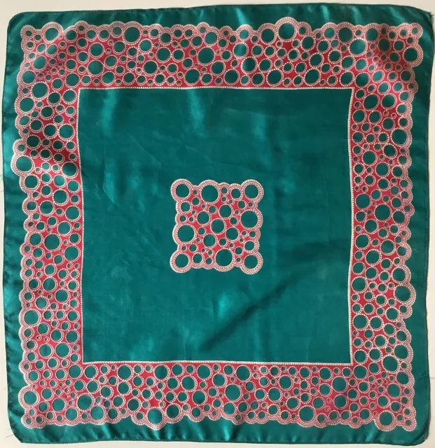 Sciarpa bandana vintage vintage in seta verde turchese design bolla 19 pollici quadrata