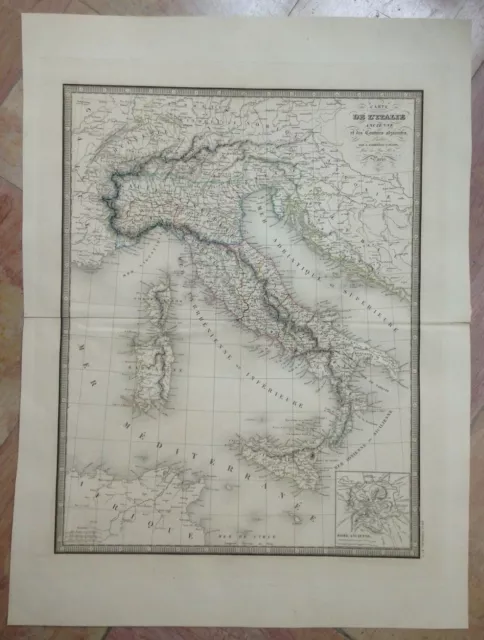 Italy 1837 Andriveau-Goujon Large Antique Engraved Map 19Th Century
