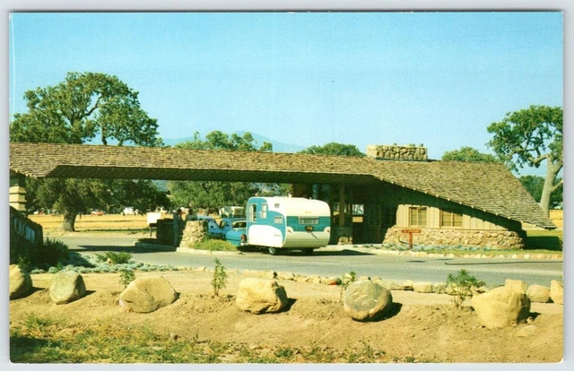 1950's TURQUOISE BLUE CLASSIC CAR CAMPER CACHUMA LAKE CALIFORNIA CA POSTCARD