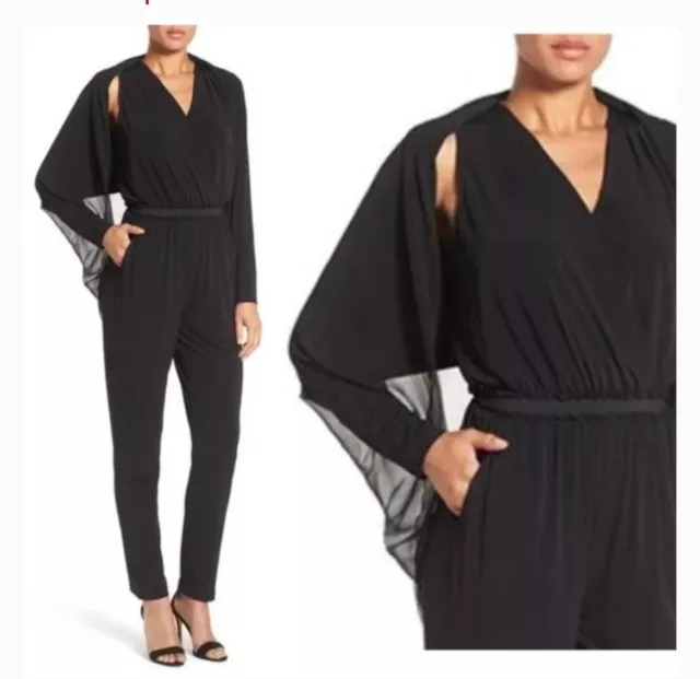 Kobi Halperin Yasmin Jumpsuit Attached Semi Sheer Wrap/Cape Sophisticated Size S