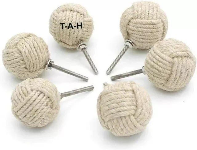 The Antique House Set of Six Round Natural Jute Drawer Handles Ideal For Updatin