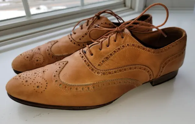 Paul Smith Tan Brown Leather Wingtip Shoes Oxford Brogue Made in ITALY - UK 11