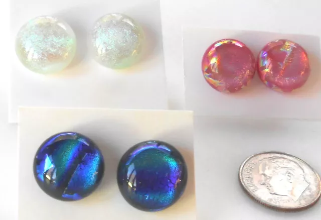 dichroic glass post stud earrings 3 pair fused hand made crafted
