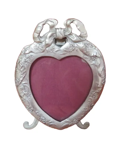 Vintage Elias Style Fine Pewter Picture Frame USA Heart Bow Art Nouveau Photo