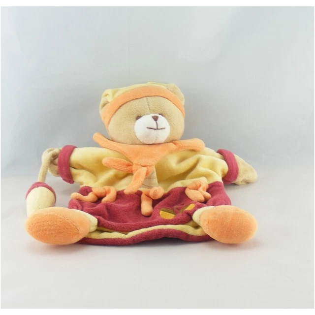 Doudou et compagnie plat marionnette ours rouge jaune orange noisette gland - 12