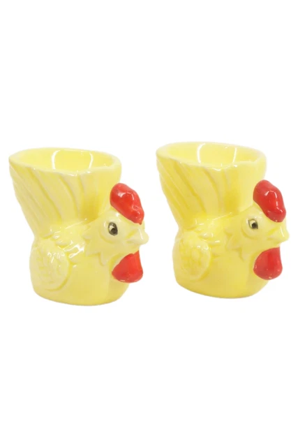 Affascinante portauovo gallo giallo in ceramica (set 2) - Ø 4 cm