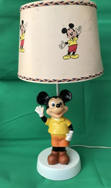 1970S Disney Mickey Mouse Bobble Table Lamp Walt With Original Shade. 19” Tall