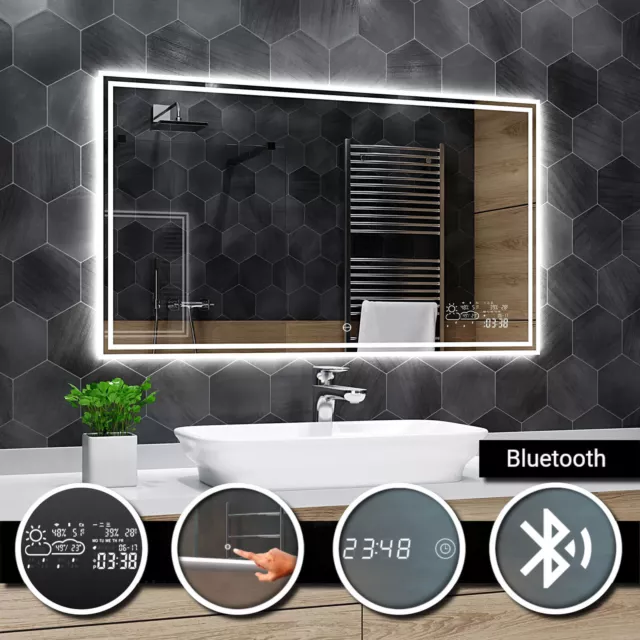 WIEDEN ILLUMINATO LED specchio del bagno BLUETOOTH TOCCO Orologio meteorologica