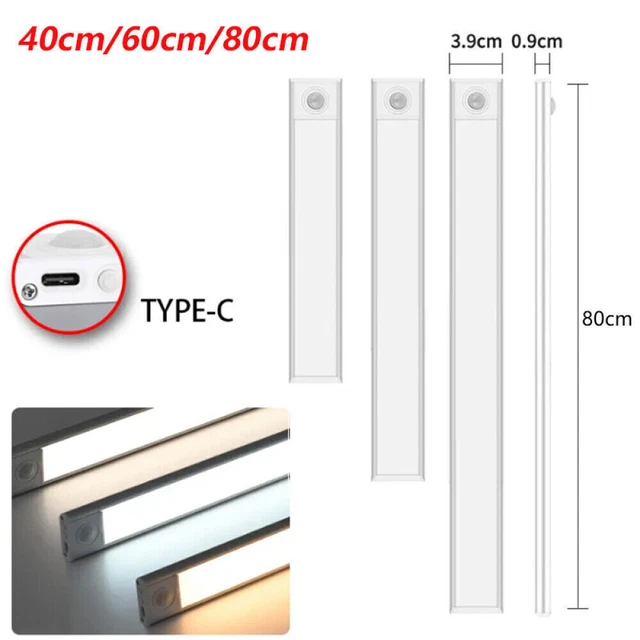 WIRELESS LED PIR Motion Sensor Light USB Rechargeable Strip Cabinet ...