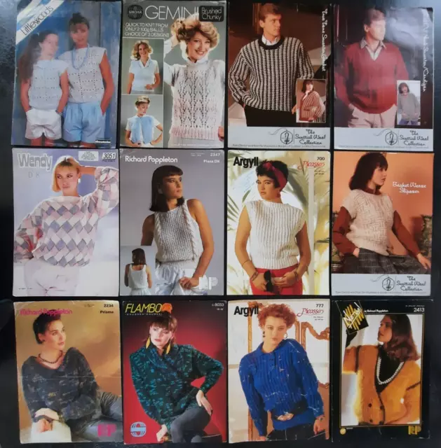 Job Lot 12 Knitting Patterns Sweaters Cardigans Ladies / 2 Mens  Vintage Bundle