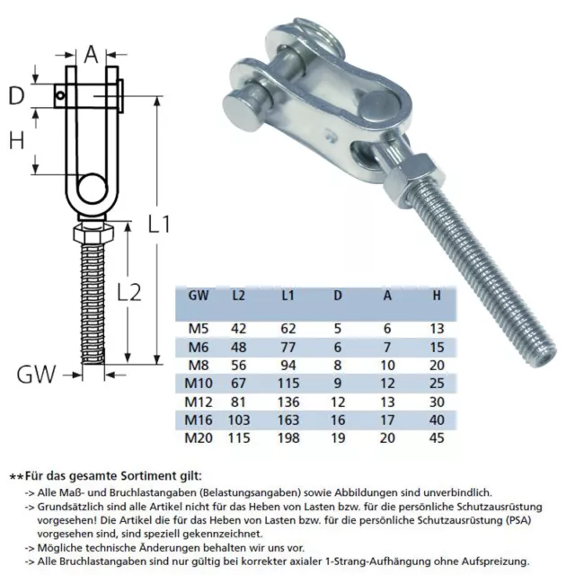 Acciaio Inox Toggle con Filettatura Schraubtoggle Filo Mano Sinistra Destra Cavo