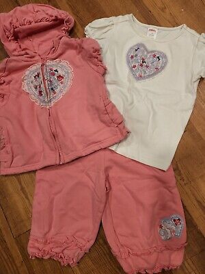 GYMBOREE Girls Size 4 Outfit Pink White Embroidered Top Pants Hoodie Heart Zip