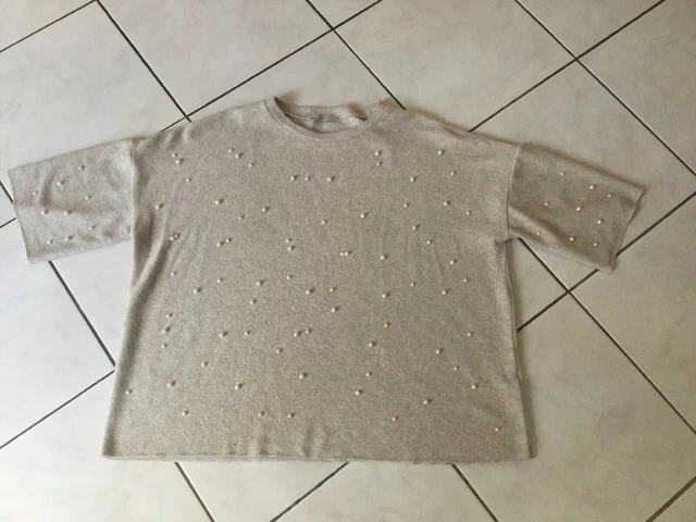 PULL PERLES ZARA taille M/L beige EUR 10,99 PicClick FR