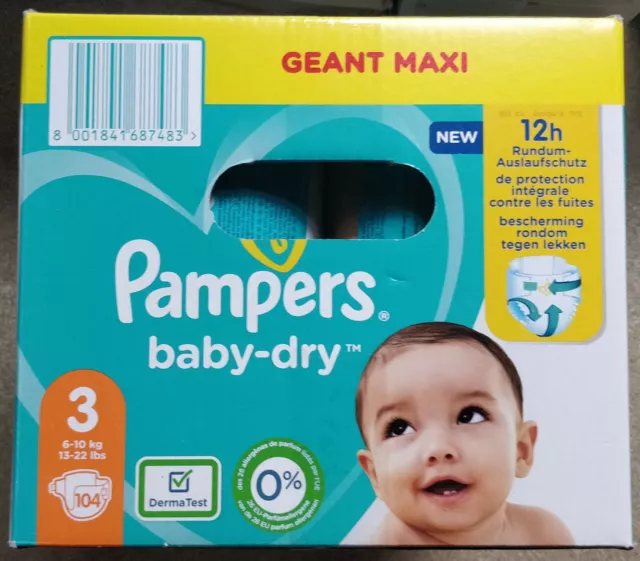 104 COUCHES PAMPERS BABY DRY taille 3 ( 06 - 10 kg ) NEUF 2