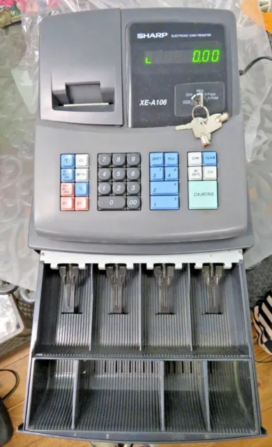 SHARP XE-A106 electronic CASH REGISTER new in box PARTS ONLY as is & KEYS manual