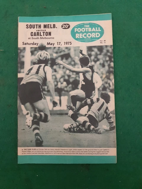 VFL FOOTBALL RECORD, South Melbourne v Carlton, May 17, 1975 $10.00 ...