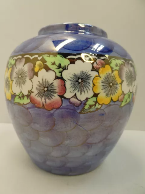 Maling Lustre Glaze Vase Art Deco Floral Painted Pottery