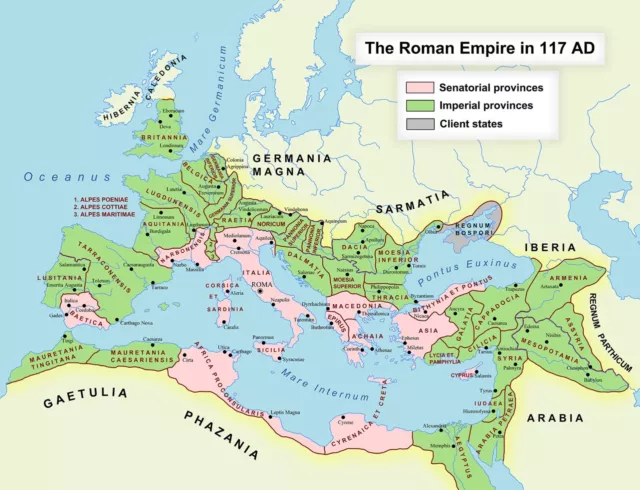 Map of the Roman Empire at its maximum extent in 117 CE History Professor Gift