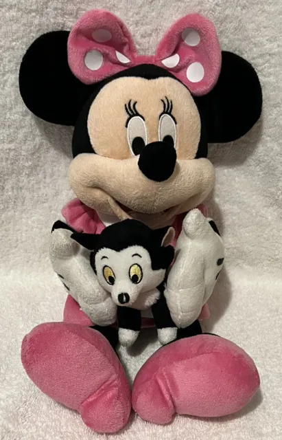 Disney Minnie Mouse plush Figaro tuxedo cat kitten 14" Just Play pink polka dot