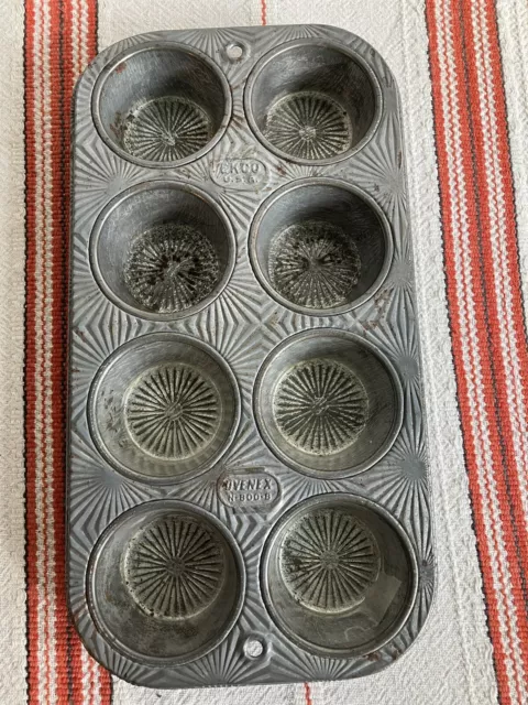 Vtg Metal Ekco Starburst Ovenex N-800-B 8 Muffin Tin Cupcake Baking Pan 10.5X5.5