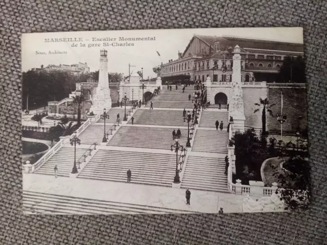 Cpa Marseille Escalier De La Gare Saint Charles