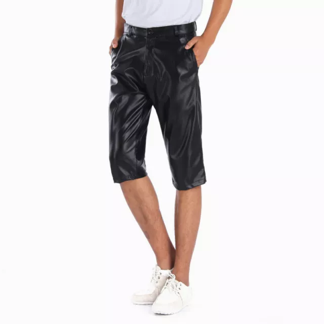 Uomo Simil Similpelle Pantaloncini Effetto Bagnato Elasticizzato Half Pantaloni