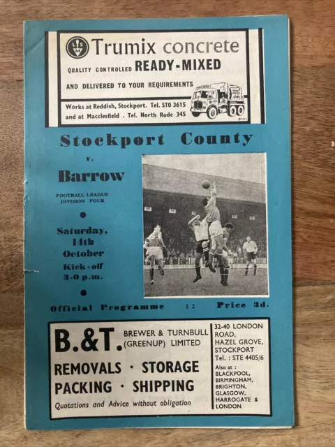 1961 Stockport County v Barrow Football Programme League Division 4