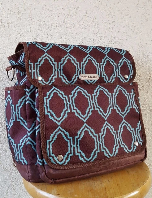 TIMI & LESLIE Stylish Moms Backpack Messenger Baby Diaper Canvas Bag Brown Blue