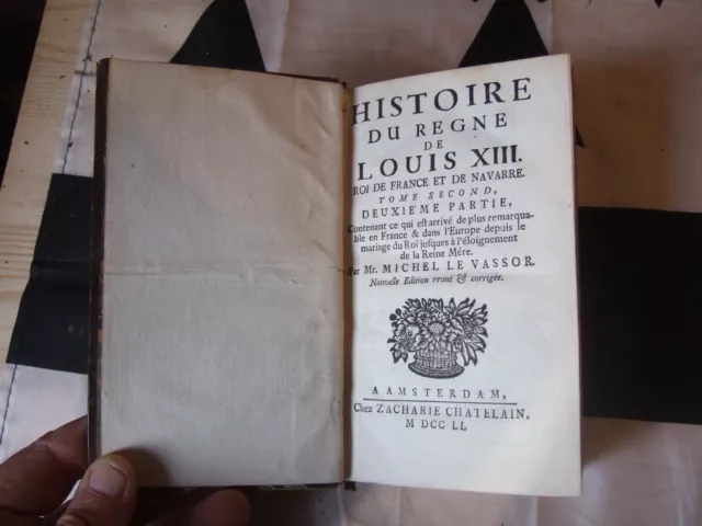 Lot livres ancien, 1751, 1 Volume, histoire de Louis XIII, 5 portraits