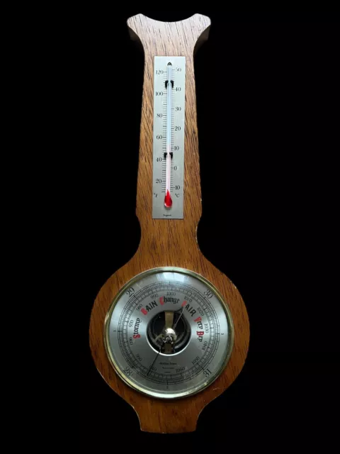 Vintage Shortland Bowen Instruments SB Wood Wall Mounted Barometer Thermometer