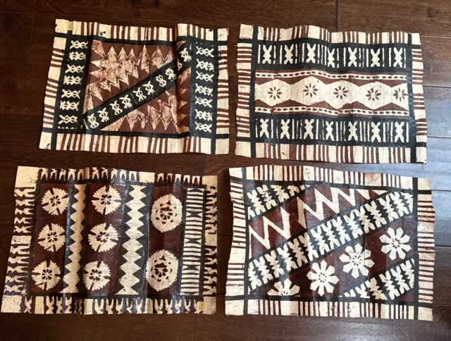 Tonga Polynesian Tapa Bark Cloth Hawaiian Tiki Folk Art Pacific Lot of 4 12x18
