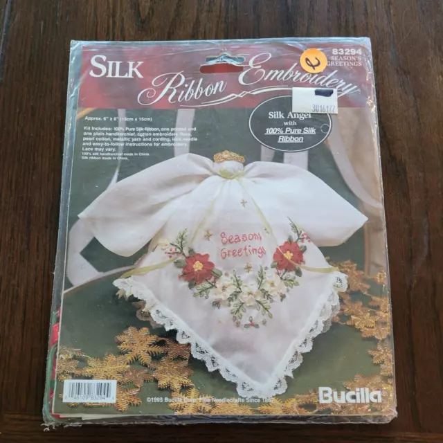 Kit de bordado de cinta de seda Bucilla 1995 ángel de seda saludos #83294