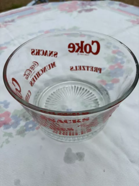 Coca-Cola Clear Heavy Glass Snack Bowl Pretzels Munchies Candy Popcorn 7 X 4 1/2 3