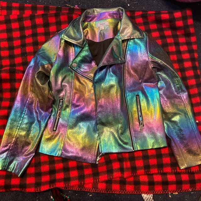 Girls' Size S Disney D-Signed Rainbow Metallic Fabric Motorcycle Style Jacket