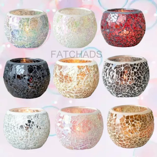 Mosaic Tea Light Holder Crackle Glass Candle Holder Smashed Effect Globe Gift