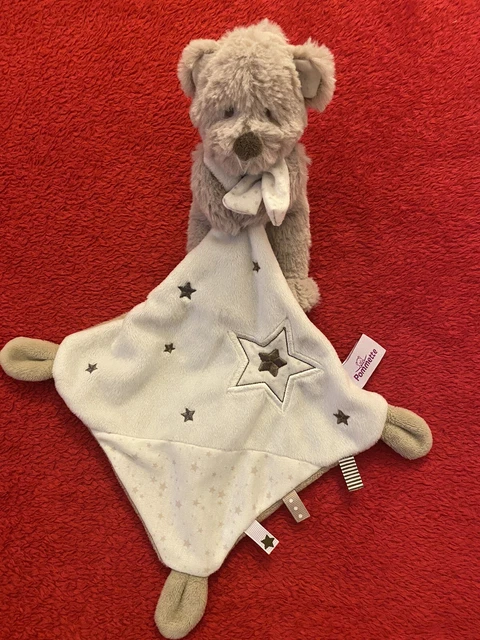 🇫🇷Doudou Peluche Ours Mouchoir Beige Marron Etoile Blanc Pommette