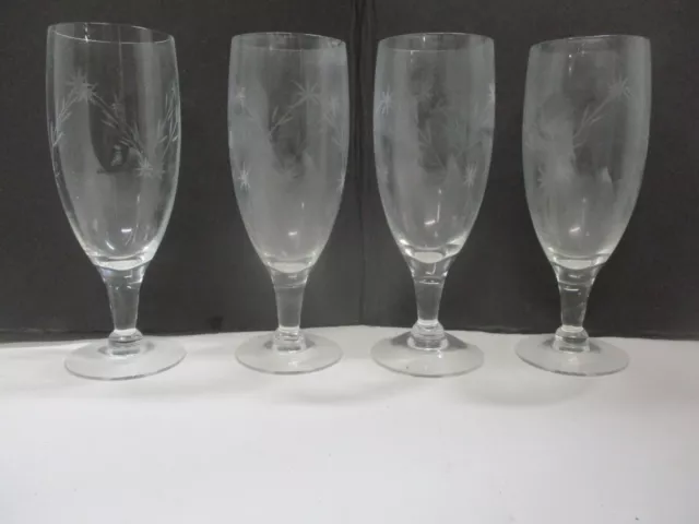 Set of 4 Vintage Etched Glasses 5.5" Tall