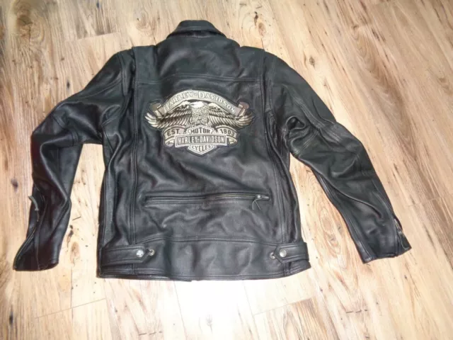 Vintage Genuine Harley Davidson Black Leather Jacket Large Gray Eagle