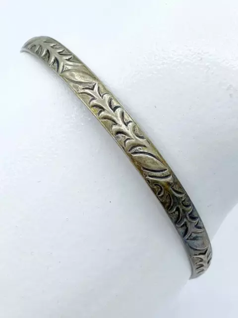 Vintage JewelArt Sterling Silver Bangle Bracelet w/ Leafy Motif