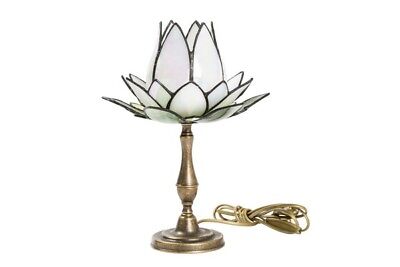 Lampada da tavolo abat-jour con base in ottone e vetro tiffany tulipano bianco